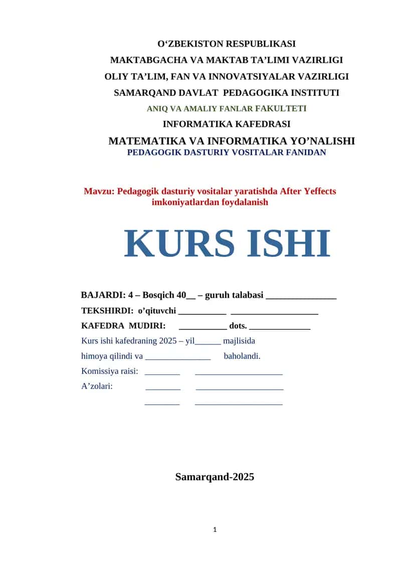 Pedagogik dasturiy vositalar yaratishda After Yeffects imkoniyatlardan foydalanish 1
