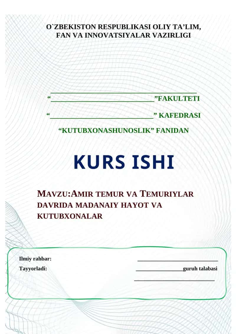 AMIR TEMUR VA TEMURIYLAR DAVRIDA MADANAIY HAYOT VA KUTUBXONALAR 1