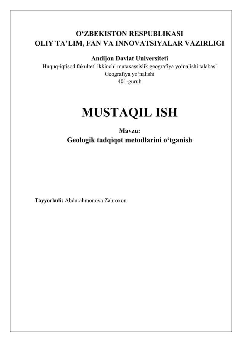 Geologik tadqiqot usullari: Asosiy yo'nalishlar 1