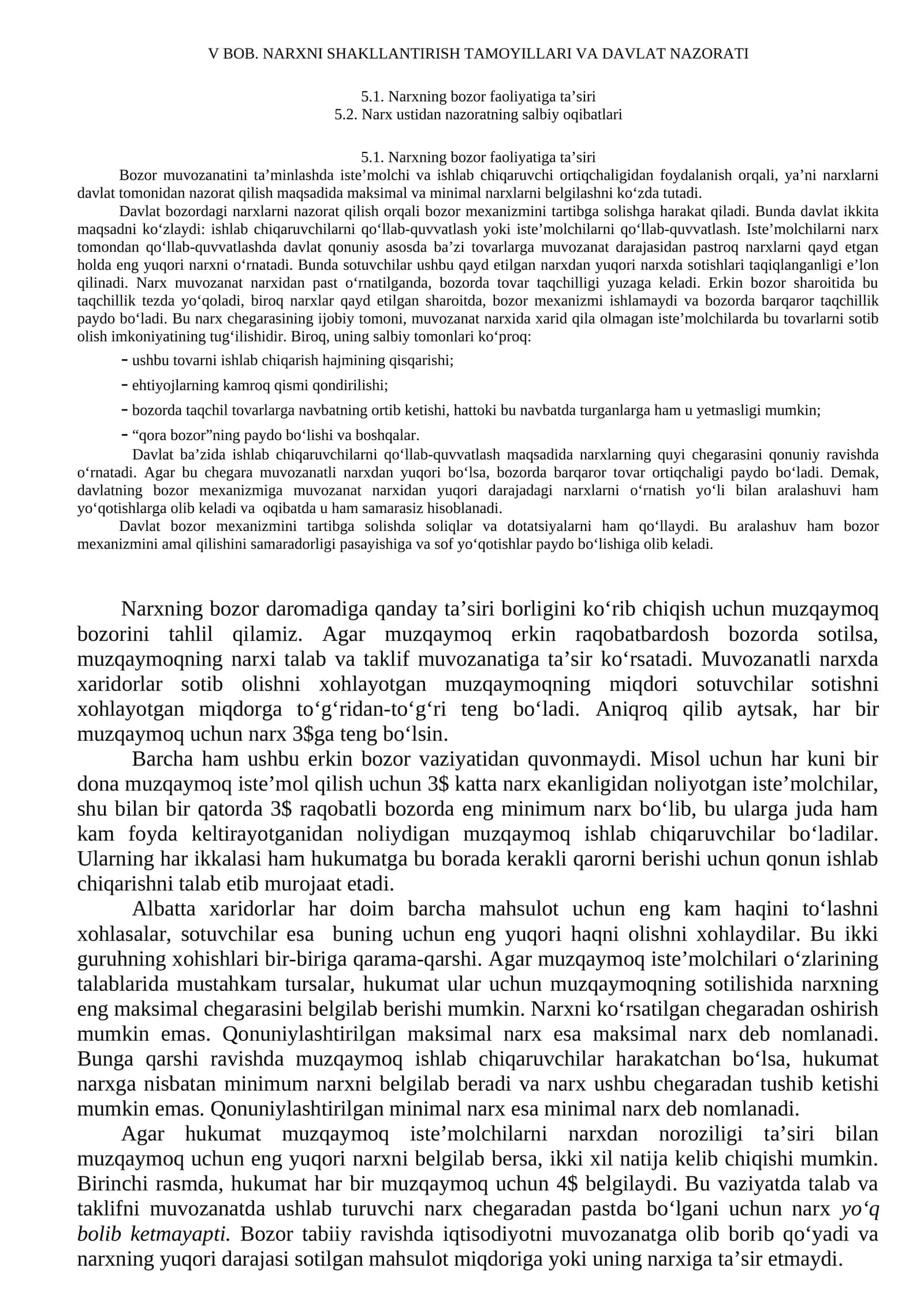 NARXNI SHAKLLANTIRISH TAMOYILLARI VA DAVLAT NAZORATI 1