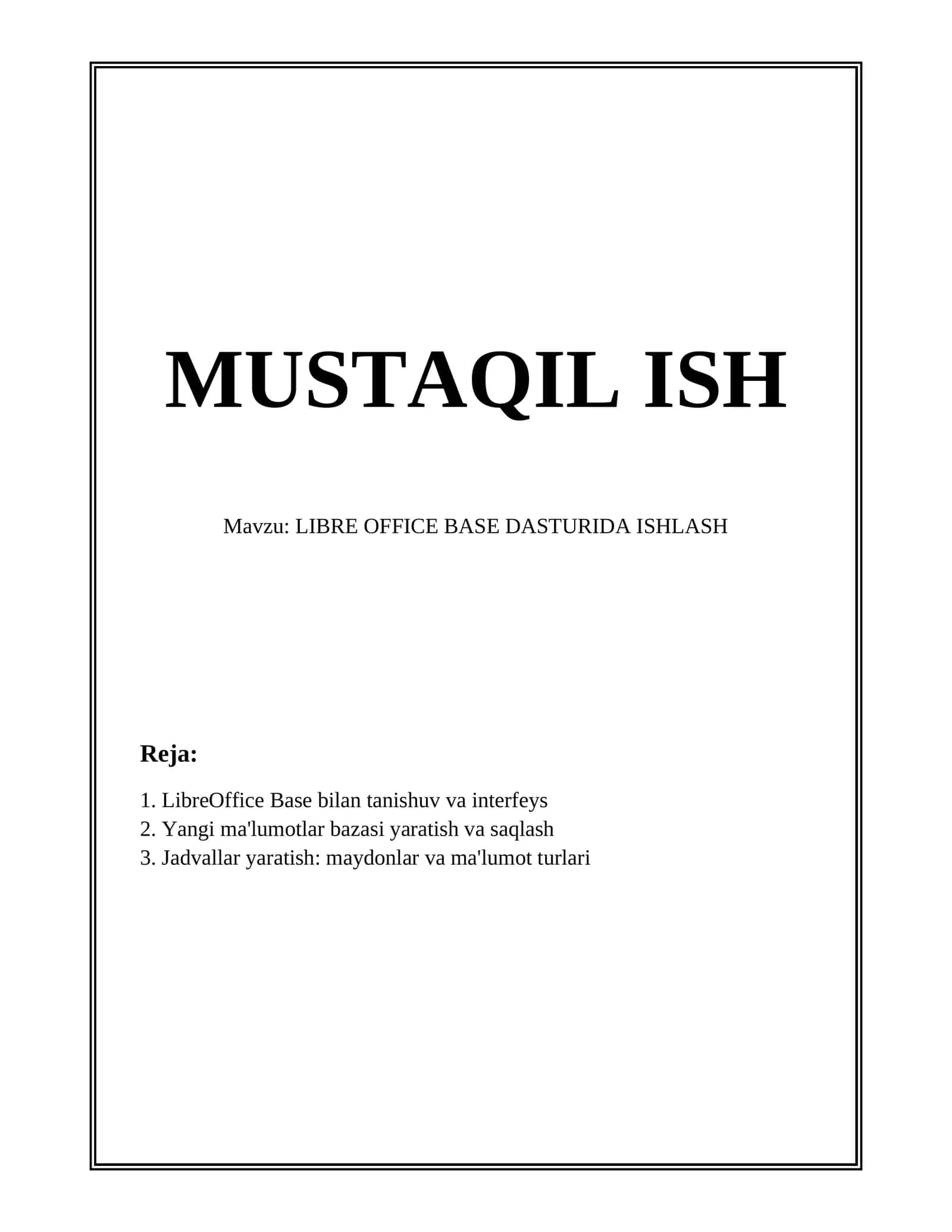 LIBRE OFFICE BASE DASTURIDA ISHLASH 1