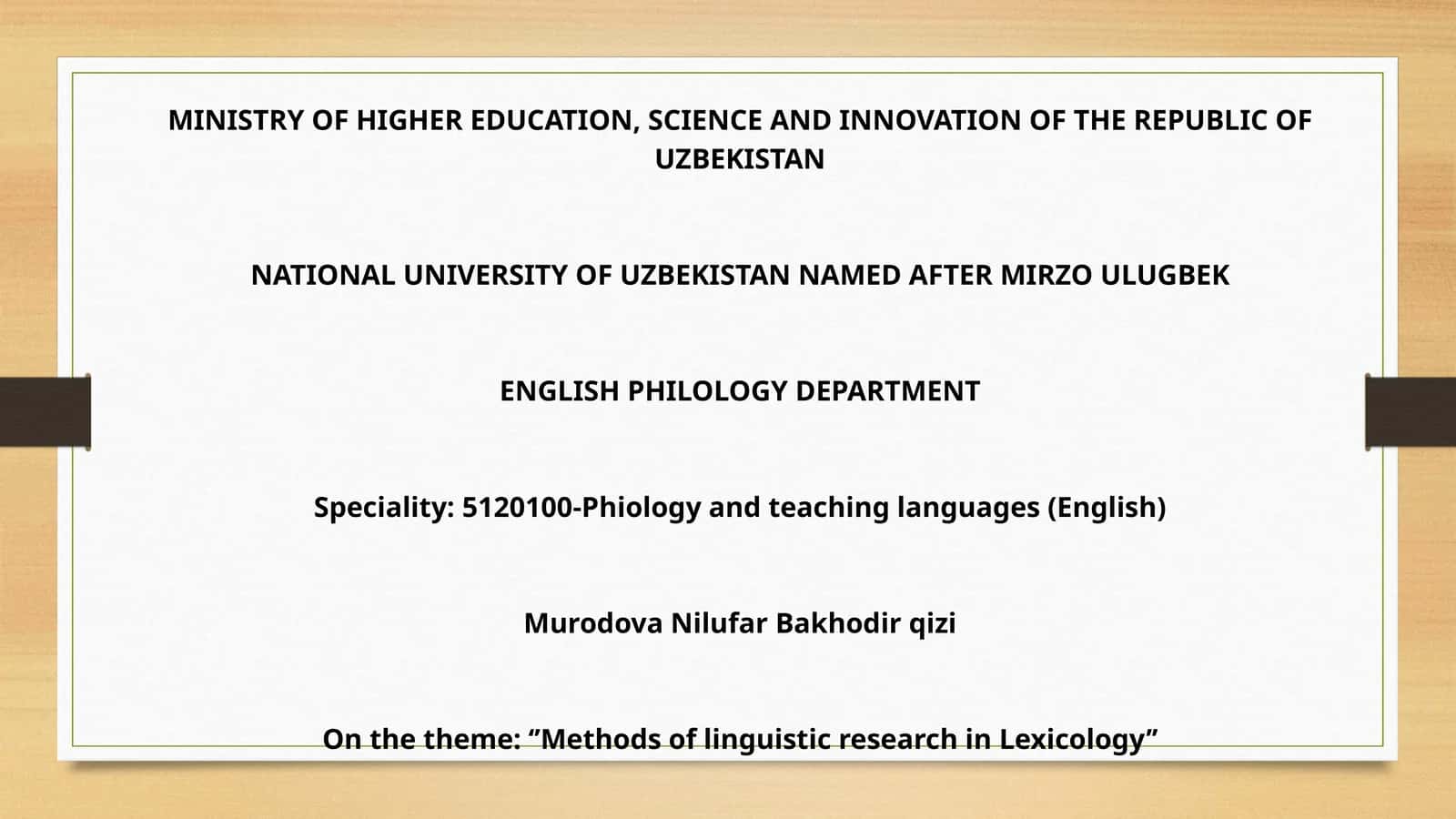 ‘’Methods of linguistic research in Lexicology’’ 1