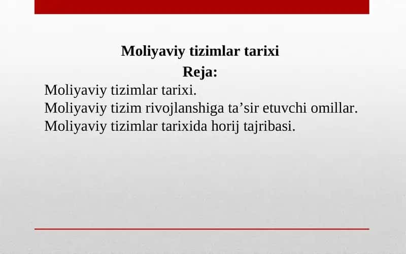 Moliyaviy tizimlar tarixi 1