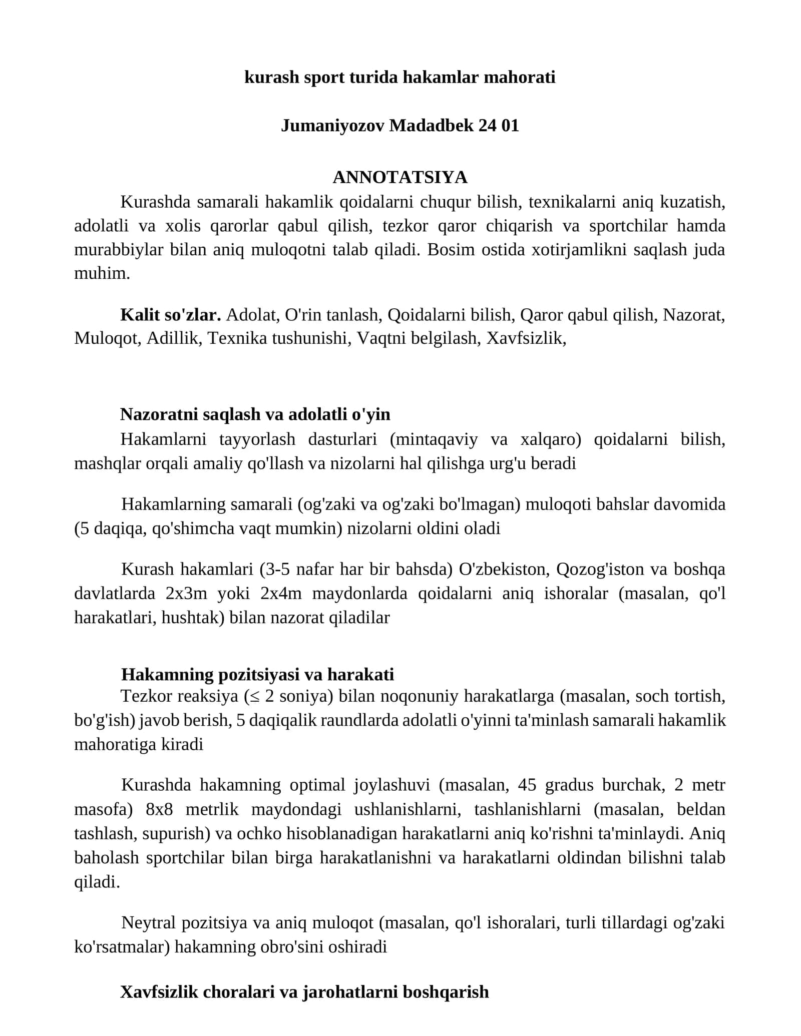 Kurash sport turida hakamlar mahorati 1