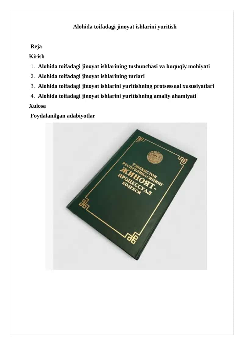 Alohida toifadagi jinoyat ishlarini yuritish 1