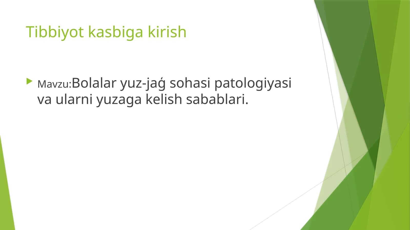 Bolalar yuz-jaģ sohasi patologiyasi va ularni yuzaga kelish sabablari. 1