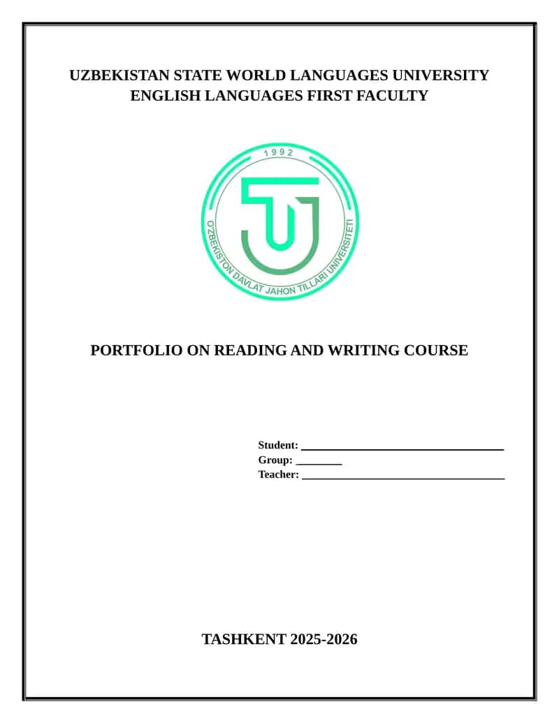 PORTFOLIO ON READING AND WRITING COURSE 1