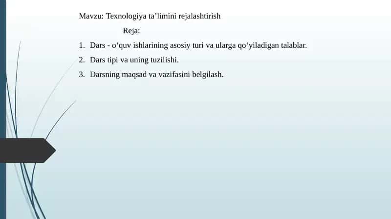 Texnologiya ta’limini rejalashtirish 1