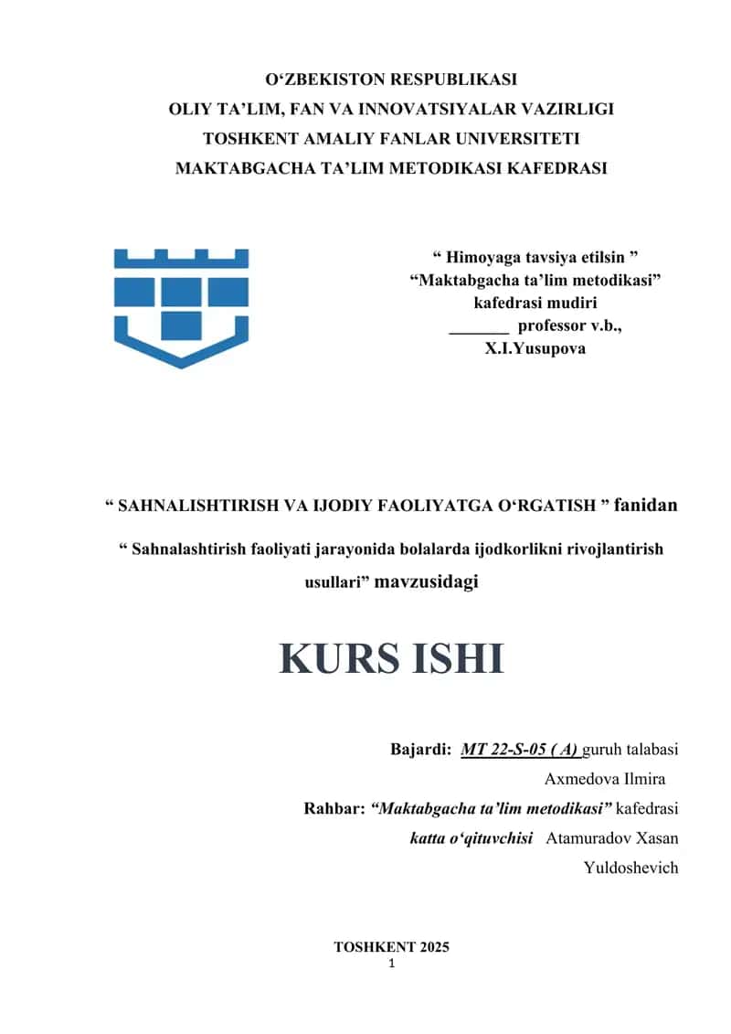Sahnalashtirish faoliyati jarayonida bolalarda ijodkorlikni rivojlantirish usullari. 1