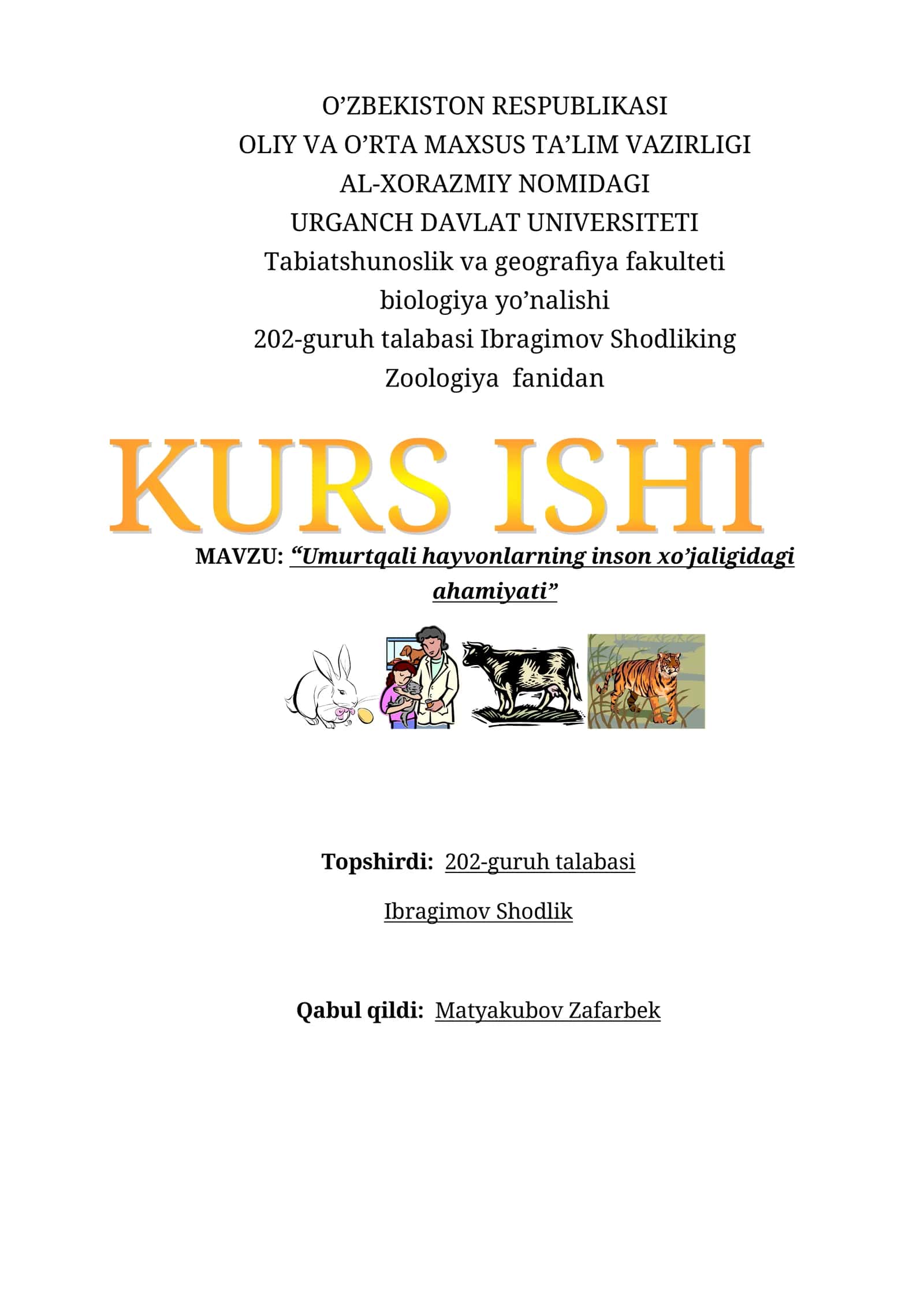 Umurtqali hayvonlarning inson xo’jaligidagi ahamiyati 1
