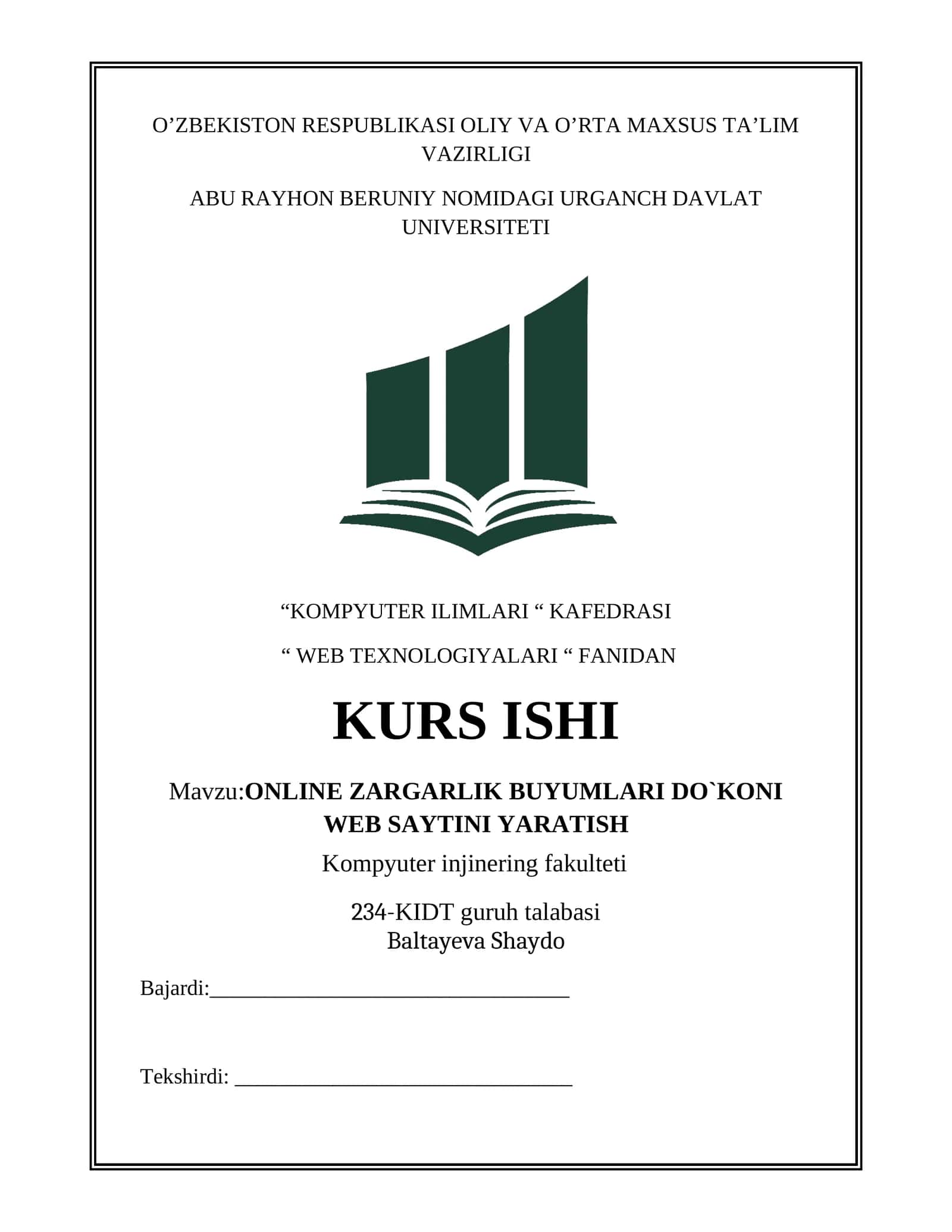 ONLINE ZARGARLIK BUYUMLARI DO`KONI WEB SAYTINI YARATISH 1
