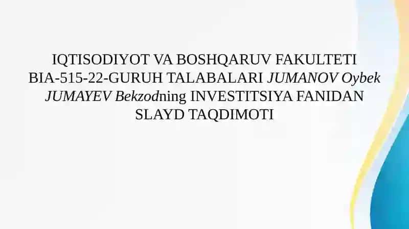 INVESTITSIYA FAOLIYATINI KREDITLASH