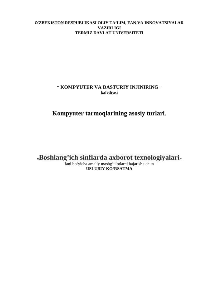 Kompyuter tarmoqlarining asosiy turlari 1