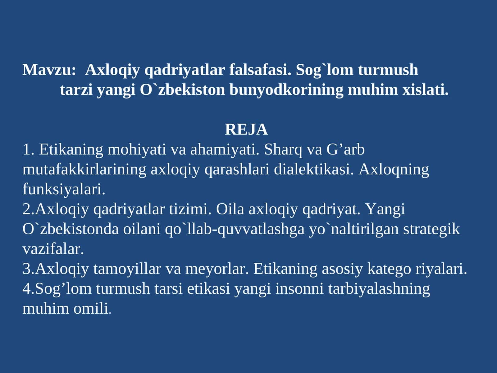 Axloqiy qadriyatlar falsafasi. Sog`lom turmush tarzi yangi O`zbekiston bunyodkorining muhim xislati 1