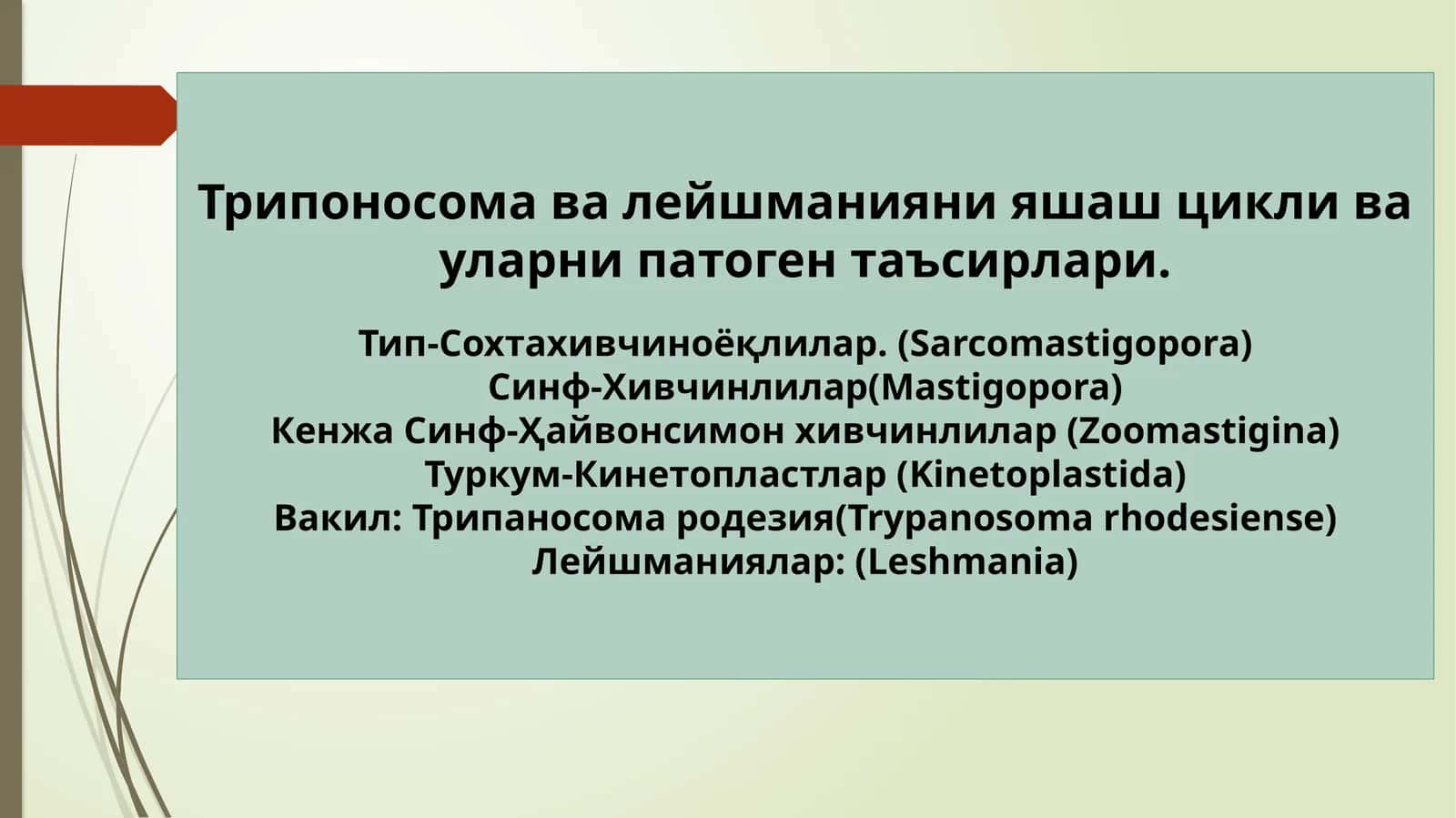 Трипоносома ва лейшманияни яшаш цикли ва уларни патоген таъсирлари 1