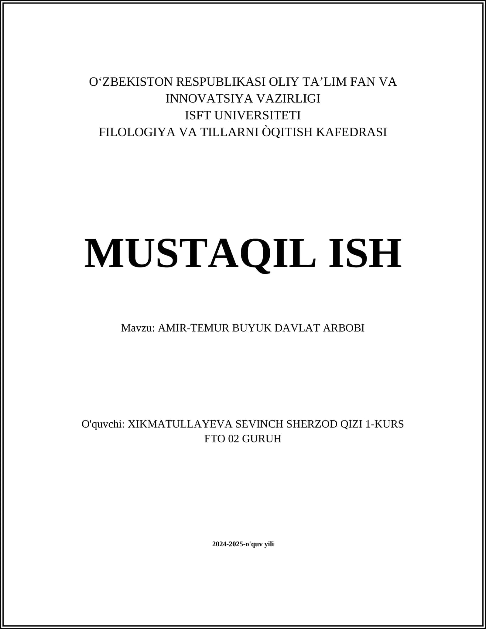 AMIR-TEMUR BUYUK DAVLAT ARBOBI 1
