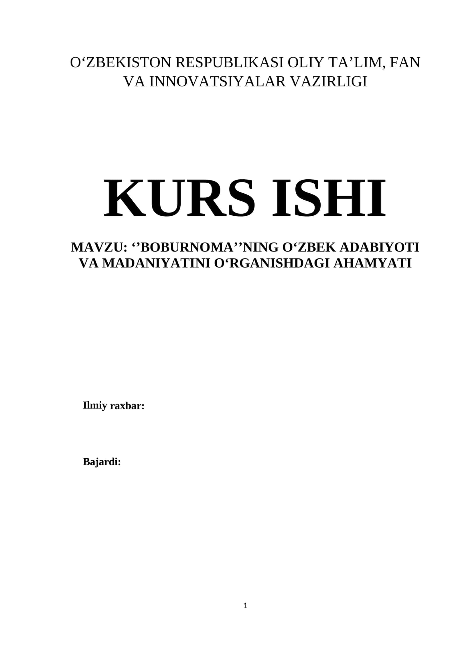 ’BOBURNOMA’’NING O‘ZBEK ADABIYOTI VA MADANIYATINI O‘RGANISHDAGI AHAMYATI 1