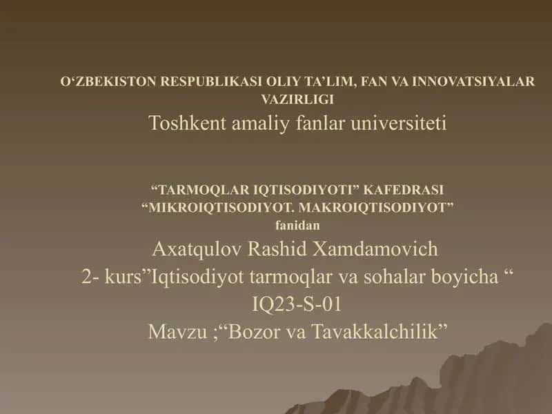 Bozor va Tavakkalchilik 1