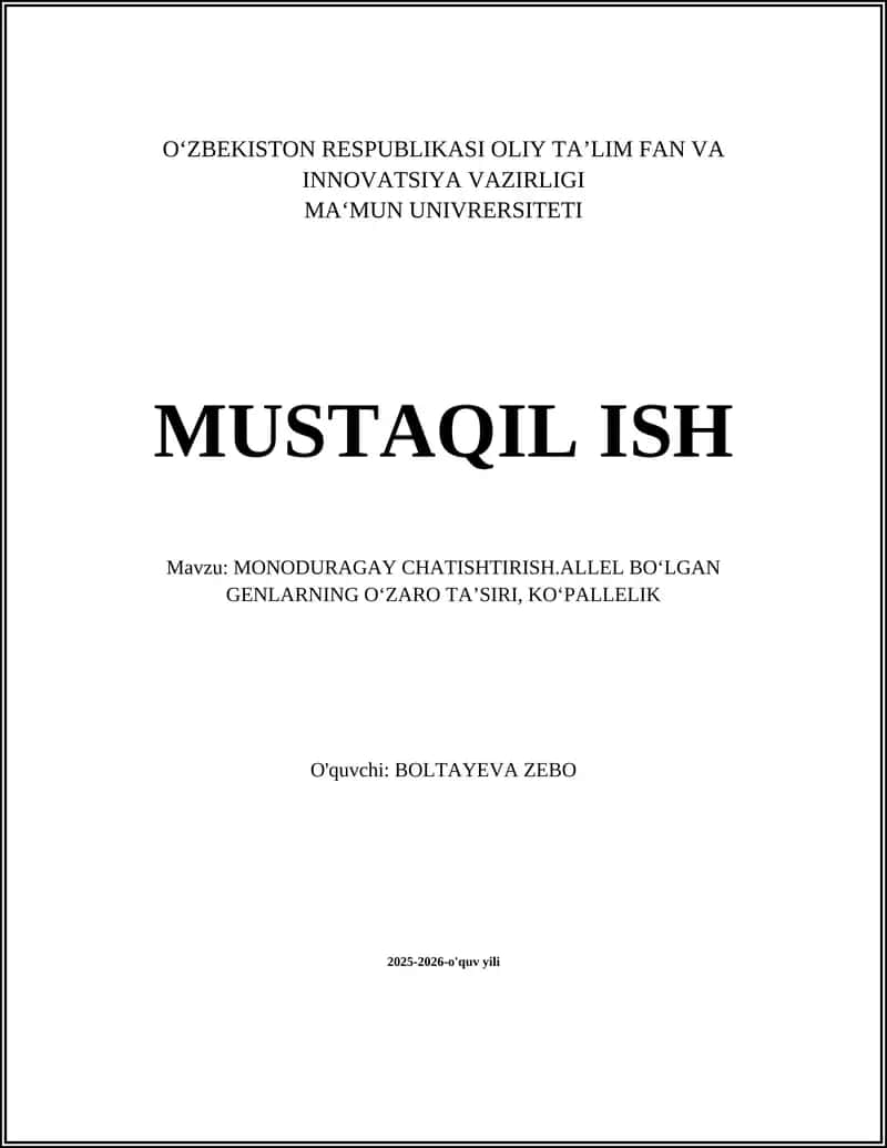 Monoduragay chatishtirish va Mendel qonunlari 1