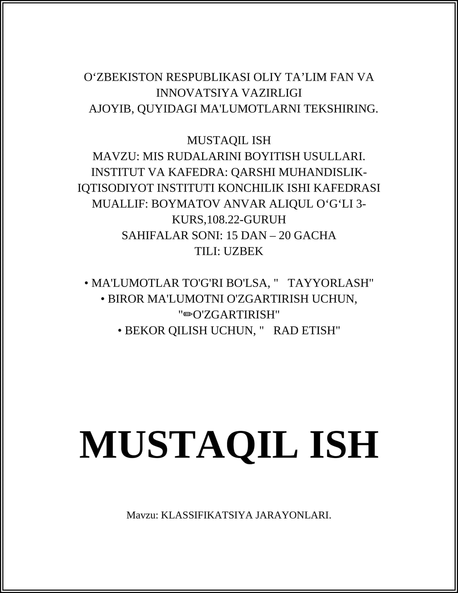 KLASSIFIKATSIYA JARAYONLARI 1