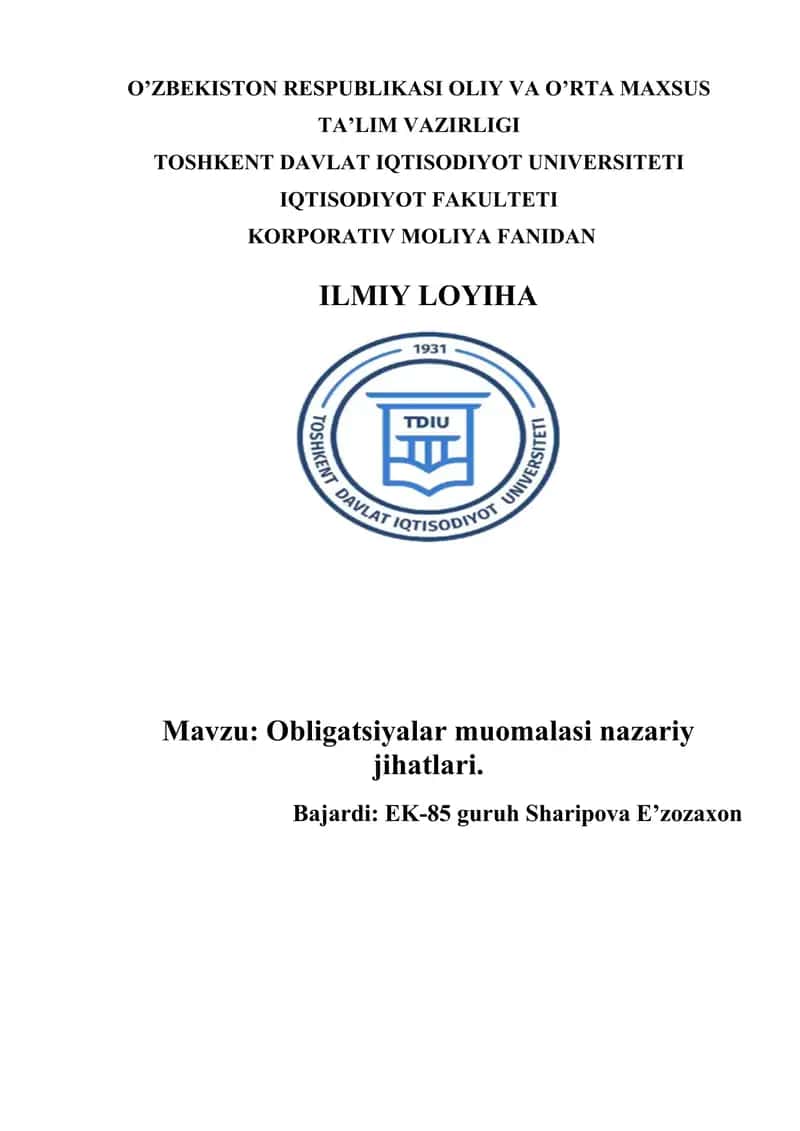 Obligatsiyalar muomalasi nazariy jihatlari 1