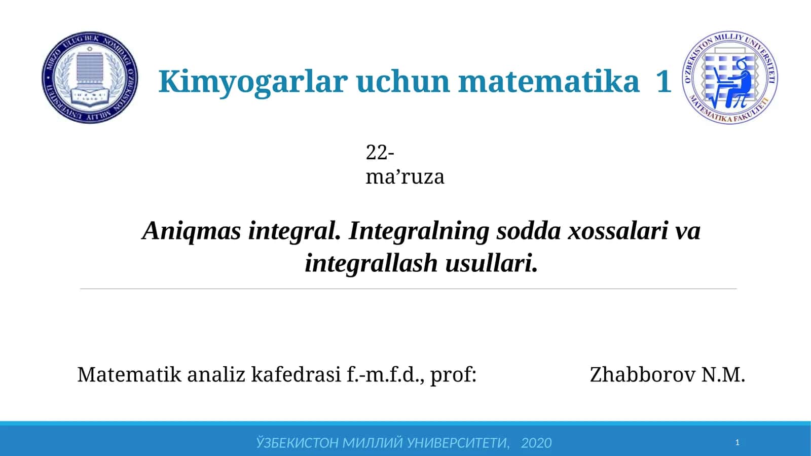 Kimyogarlar uchun matematika 1 1