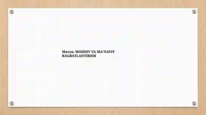 MODDIY VA MA’NAVIY RAGBATLANTIRISH