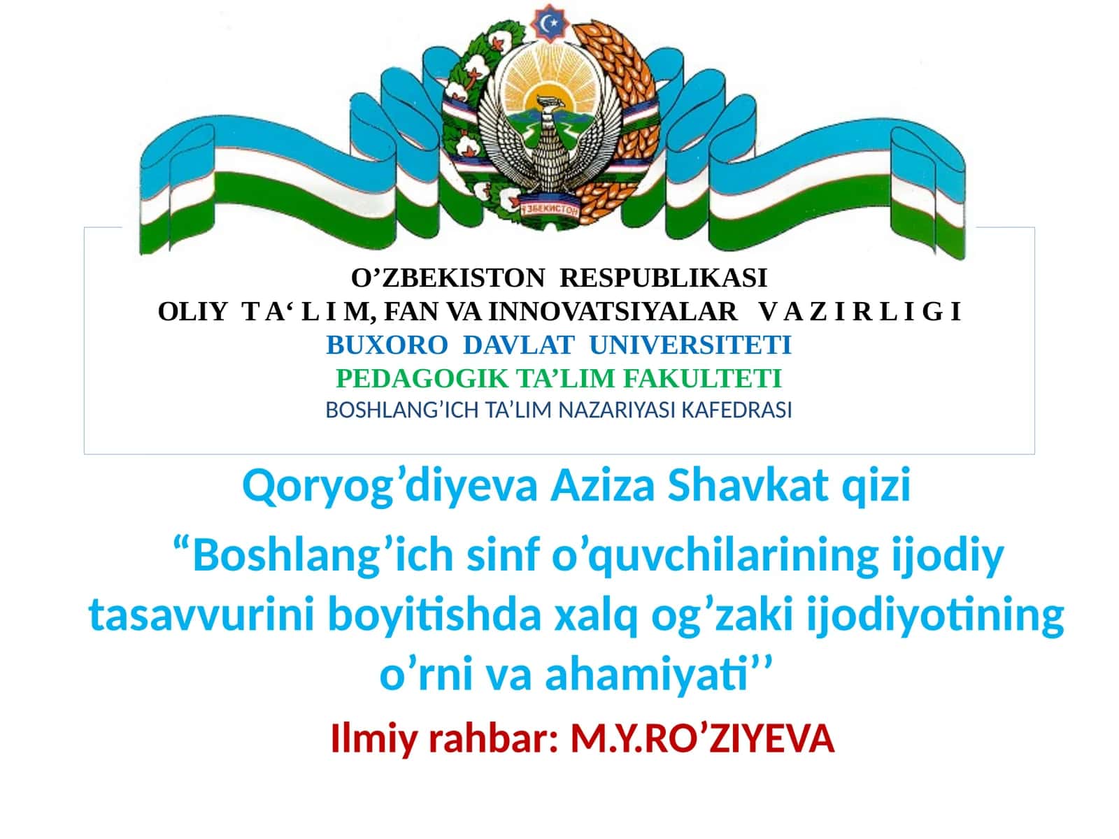 Boshlang’ichsinf o’quvchilarining ijodiy tasavvurini boyitishda xalq og’zaki ijodiyotining o’rni va ahamiyati 1