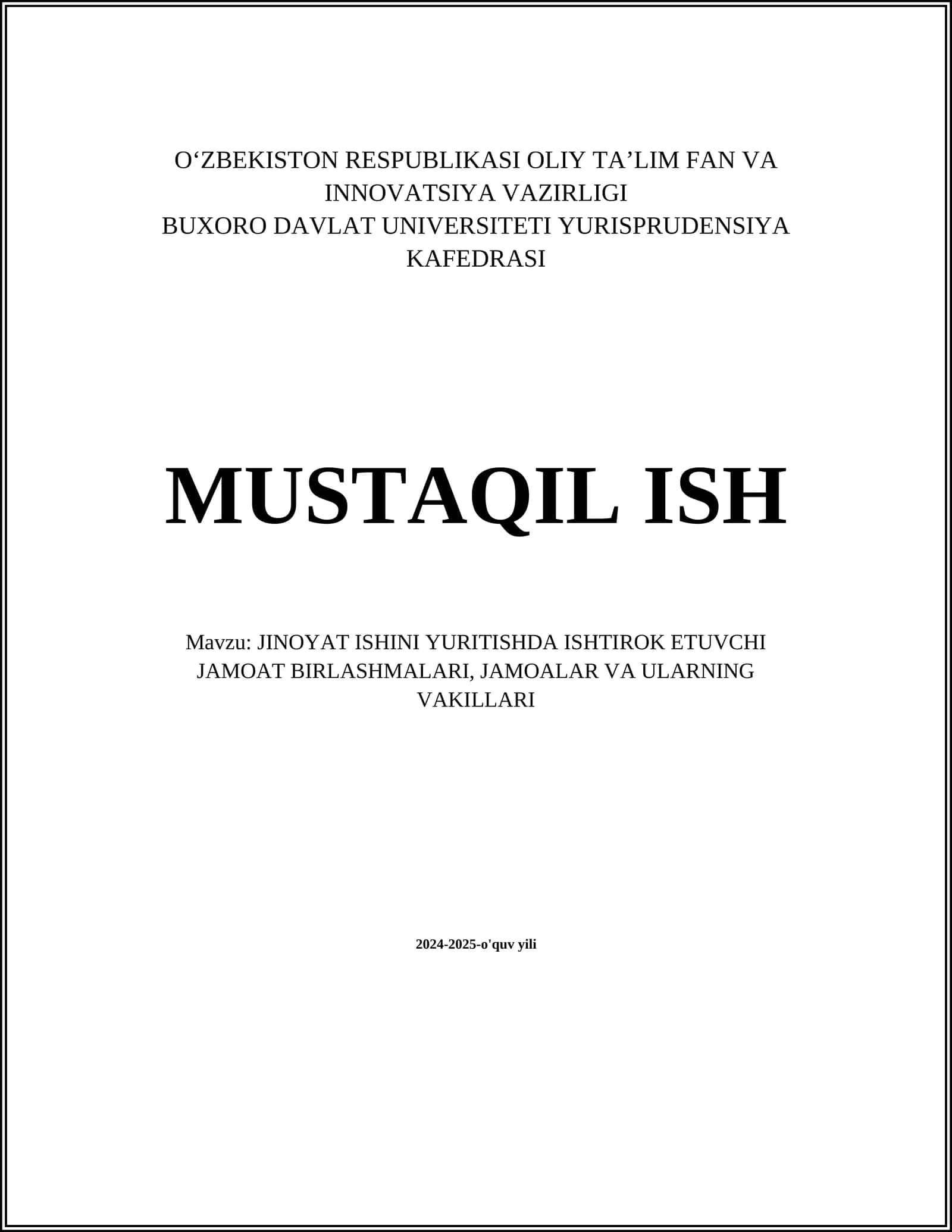JINOYAT ISHINI YURITISHDA ISHTIROK ETUVCHI JAMOAT BIRLASHMALARI, JAMOALAR VA ULARNING VAKILLARI 1