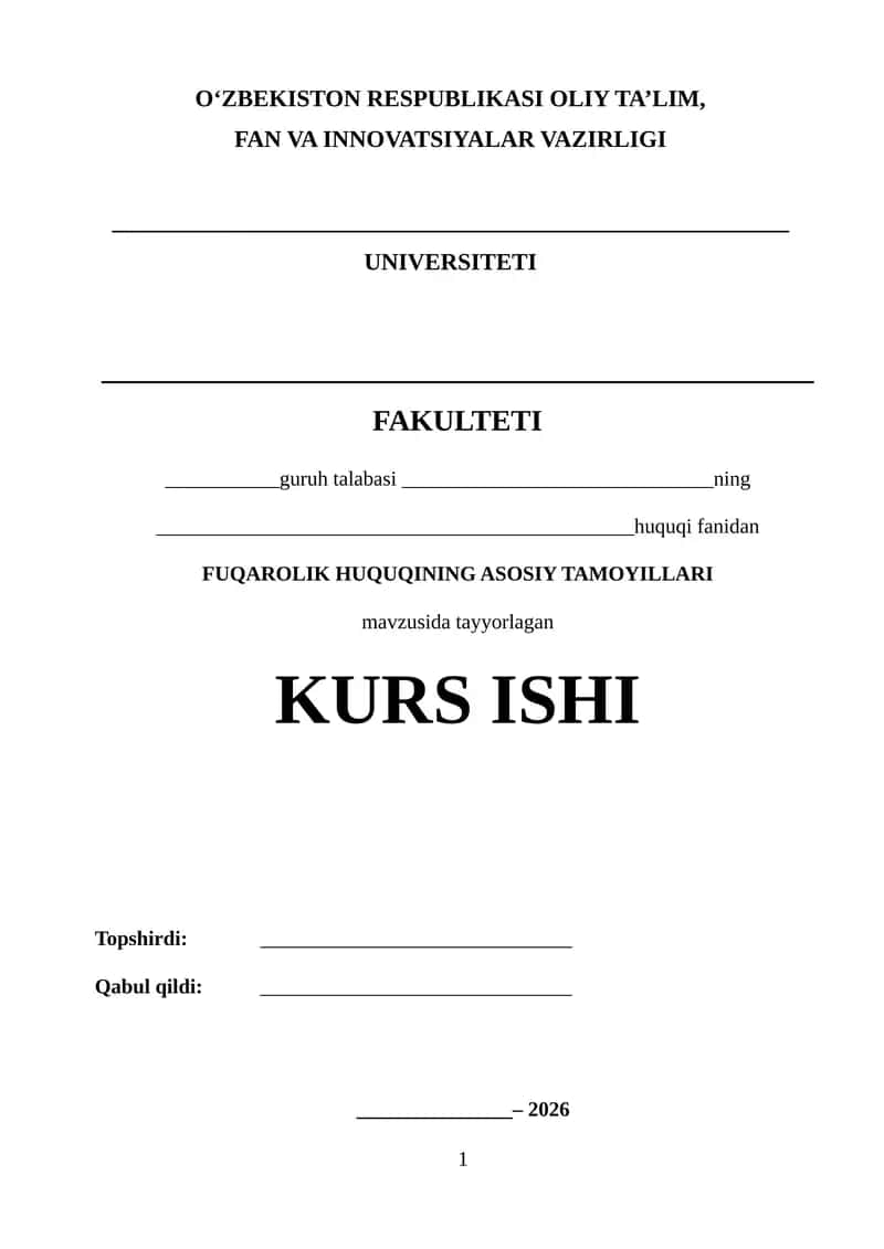 FUQAROLIK HUQUQINING ASOSIY TAMOYILLARI KURS ISHI 1