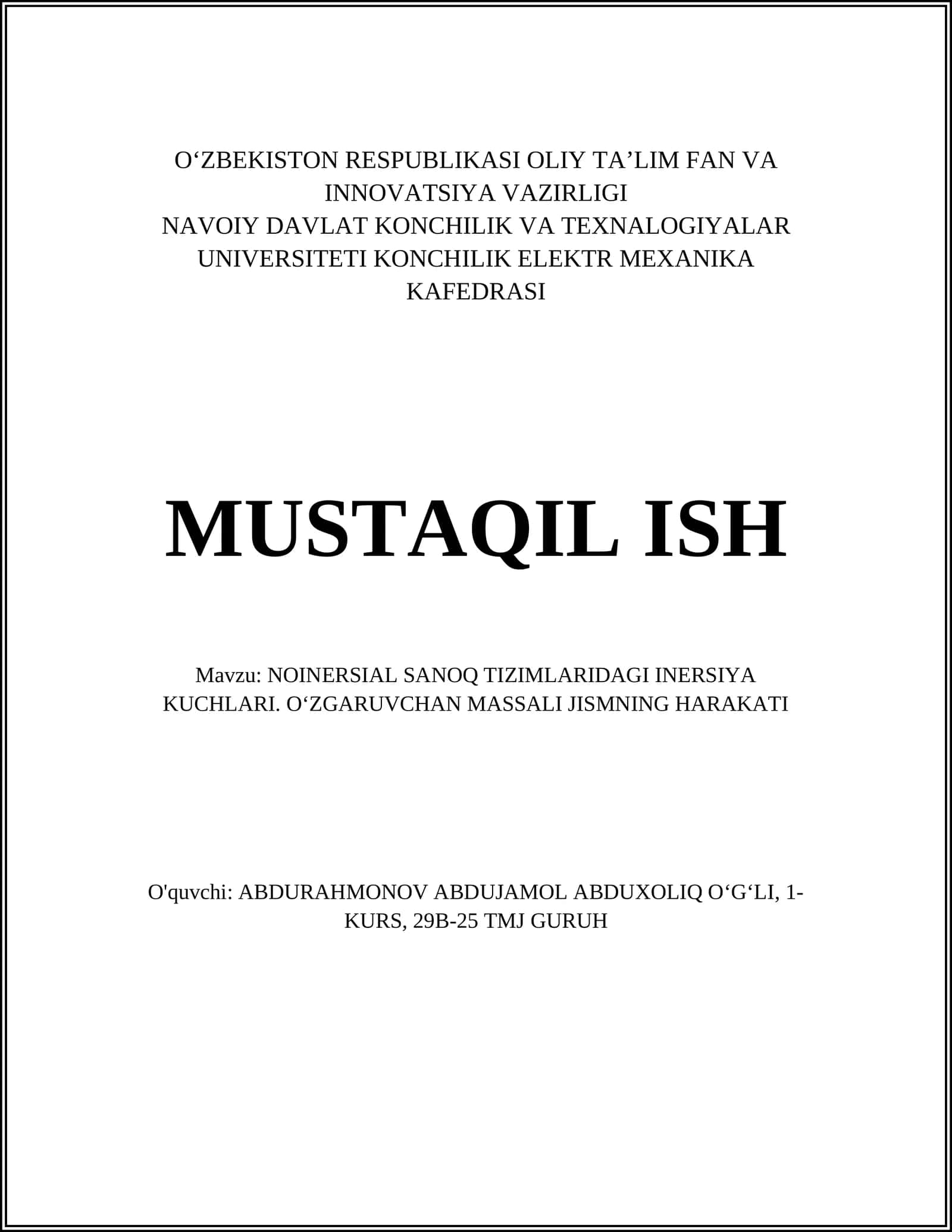 NOINERSIAL SANOQ TIZIMLARIDAGI INERSIYA KUCHLARI 1