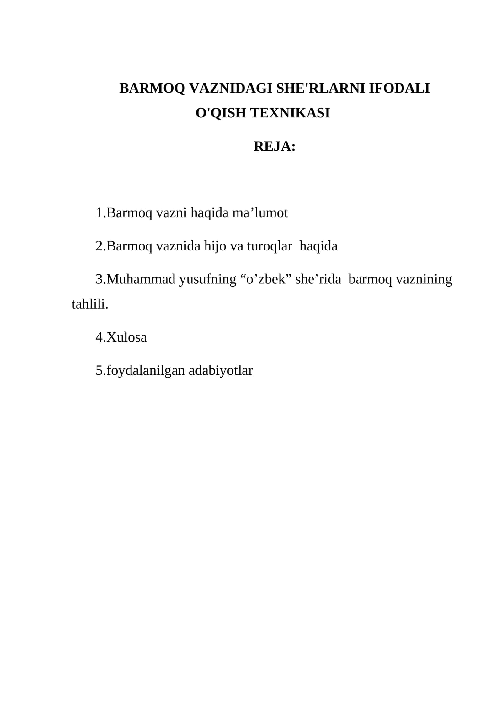 BARMOQ VAZNIDAGI SHE'RLARNI IFODALI O'QISH TEXNIKASI 1