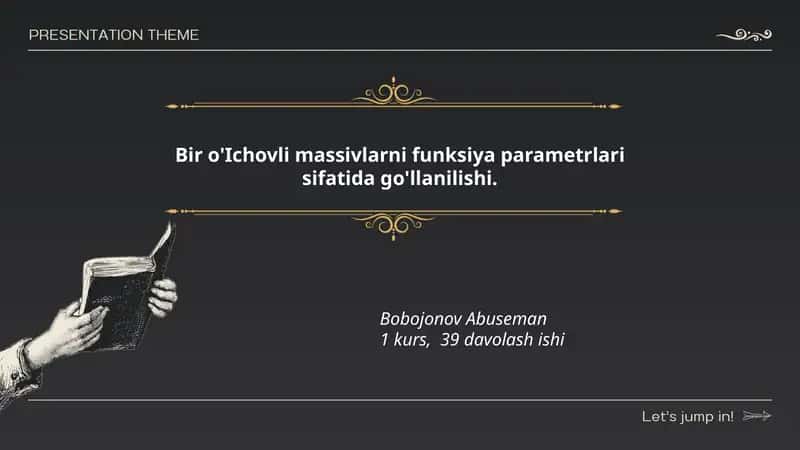 Bir o'Ichovli massivlarni funksiya parametrlari sifatida go'llanilishi 1