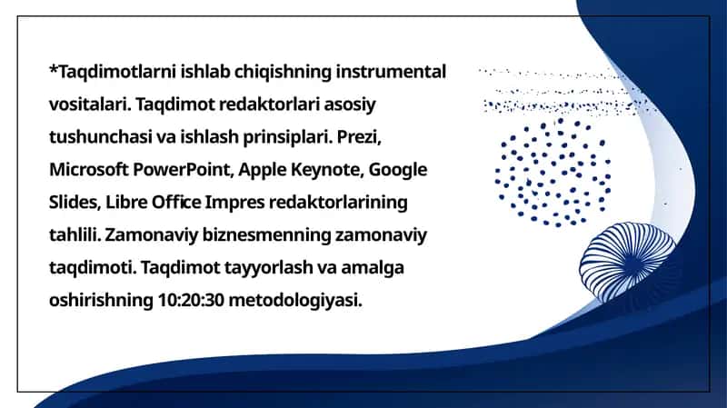 Taqdimotlarni ishlab chiqishning instrumental vositalari 1