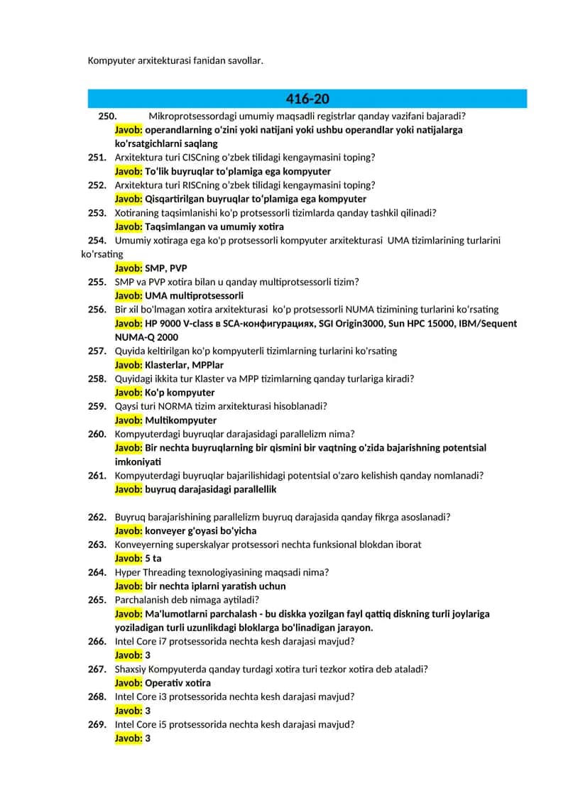 Kompyuter arxitekturasi fanidan savollar 1