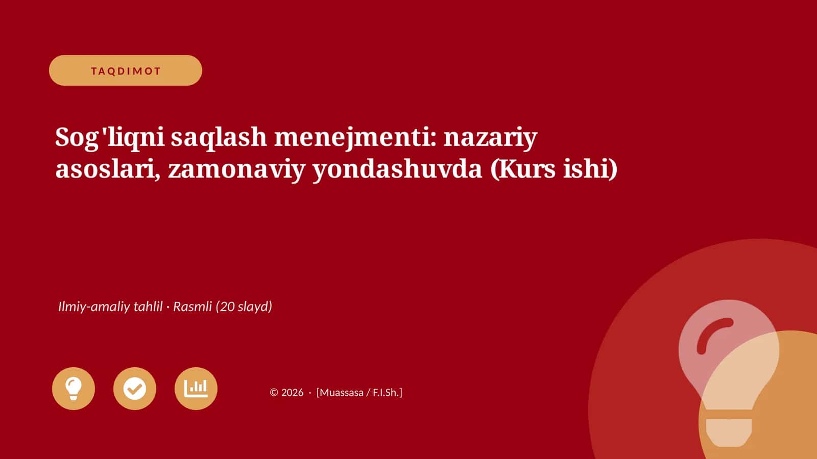 Sog'liqni saqlash menejmenti: nazariy asoslari, zamonaviy yondashuvda (Kurs ishi) 1