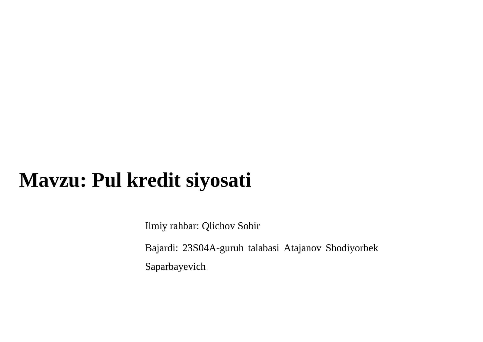 Pul kredit siyosati 1
