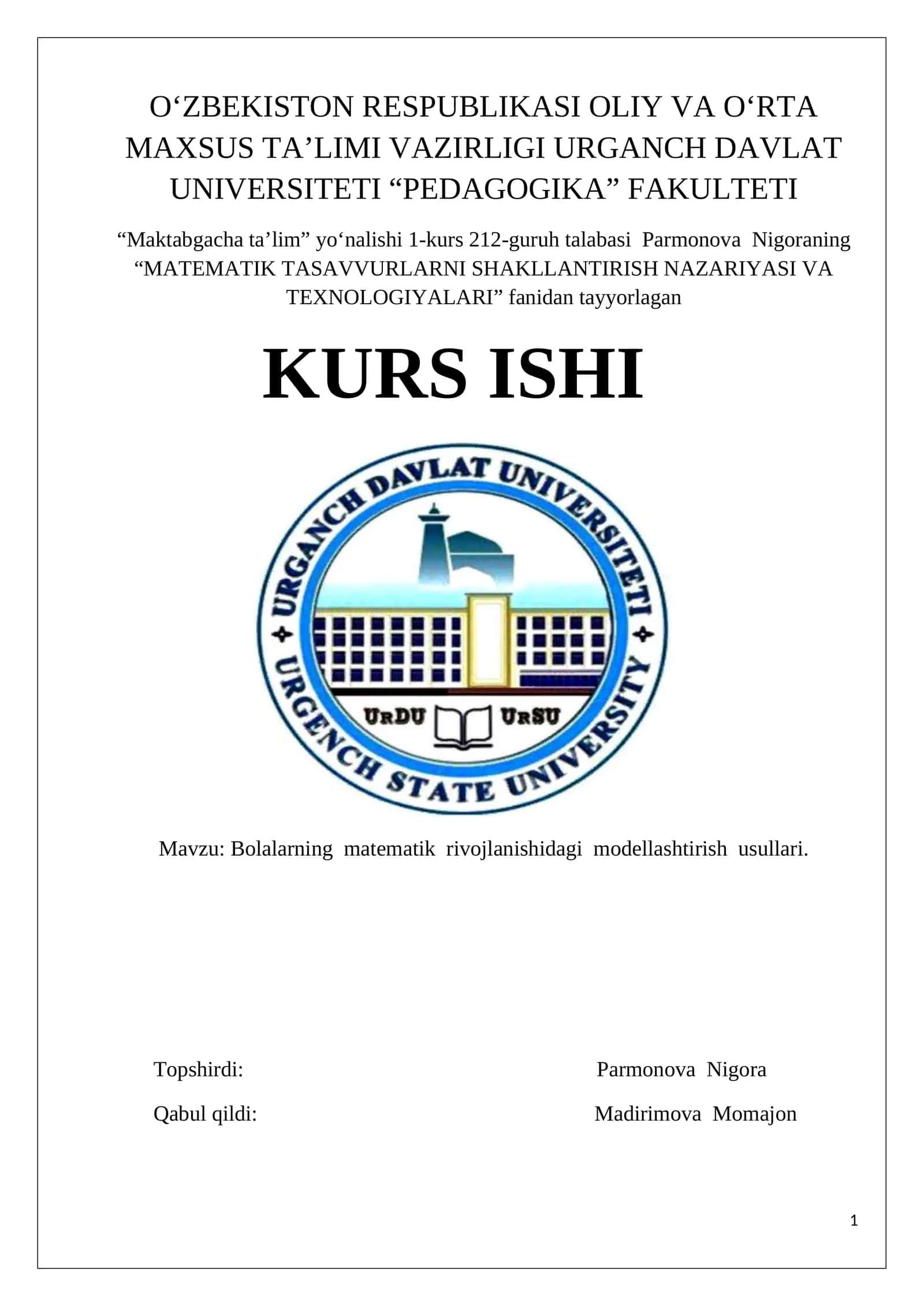 Bolalarning matematik rivojlanishidagi modellashtirish usullari 1