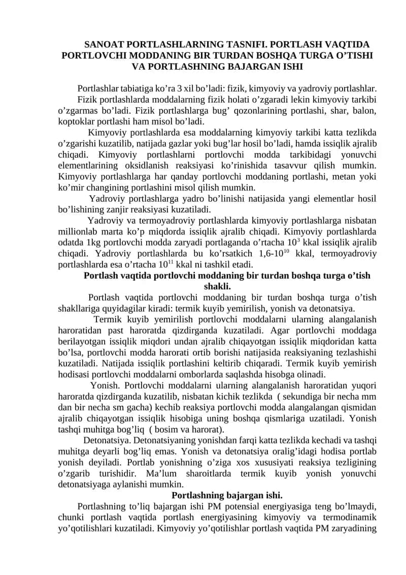 Sanoat Portlashlarning Tasnifi 1