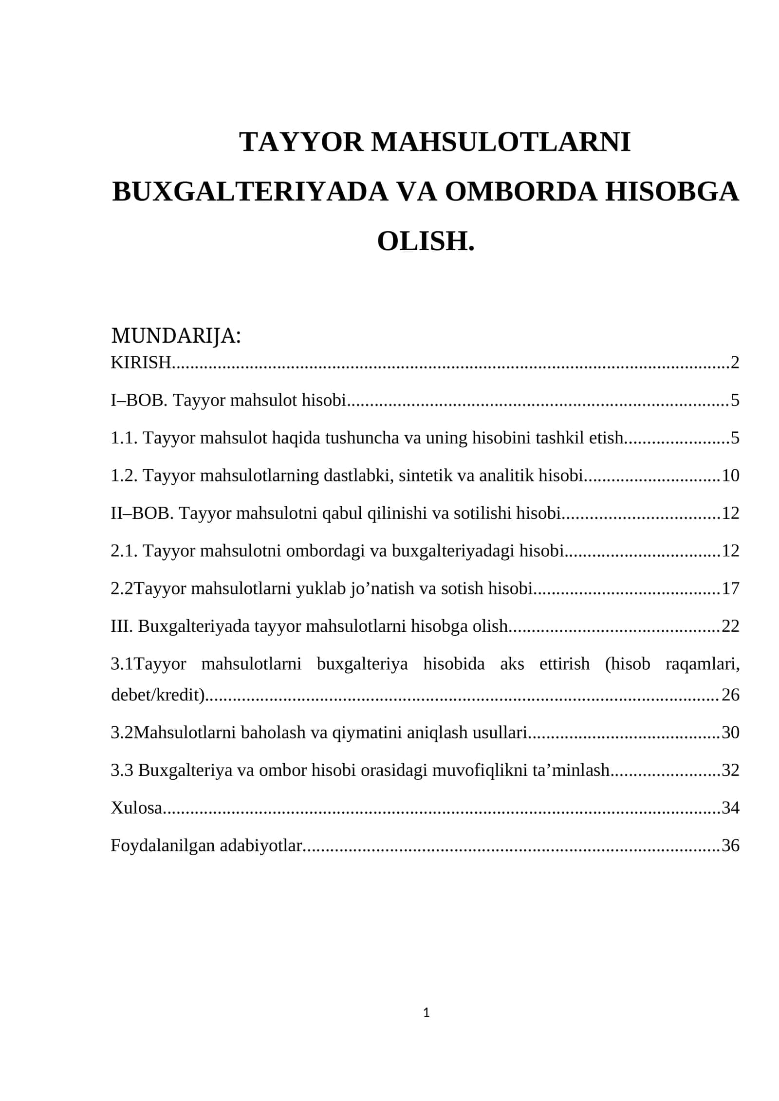 Tayyor Mahsulotlarni Buxgalteriyada va Omborda Hisobga Olish 1