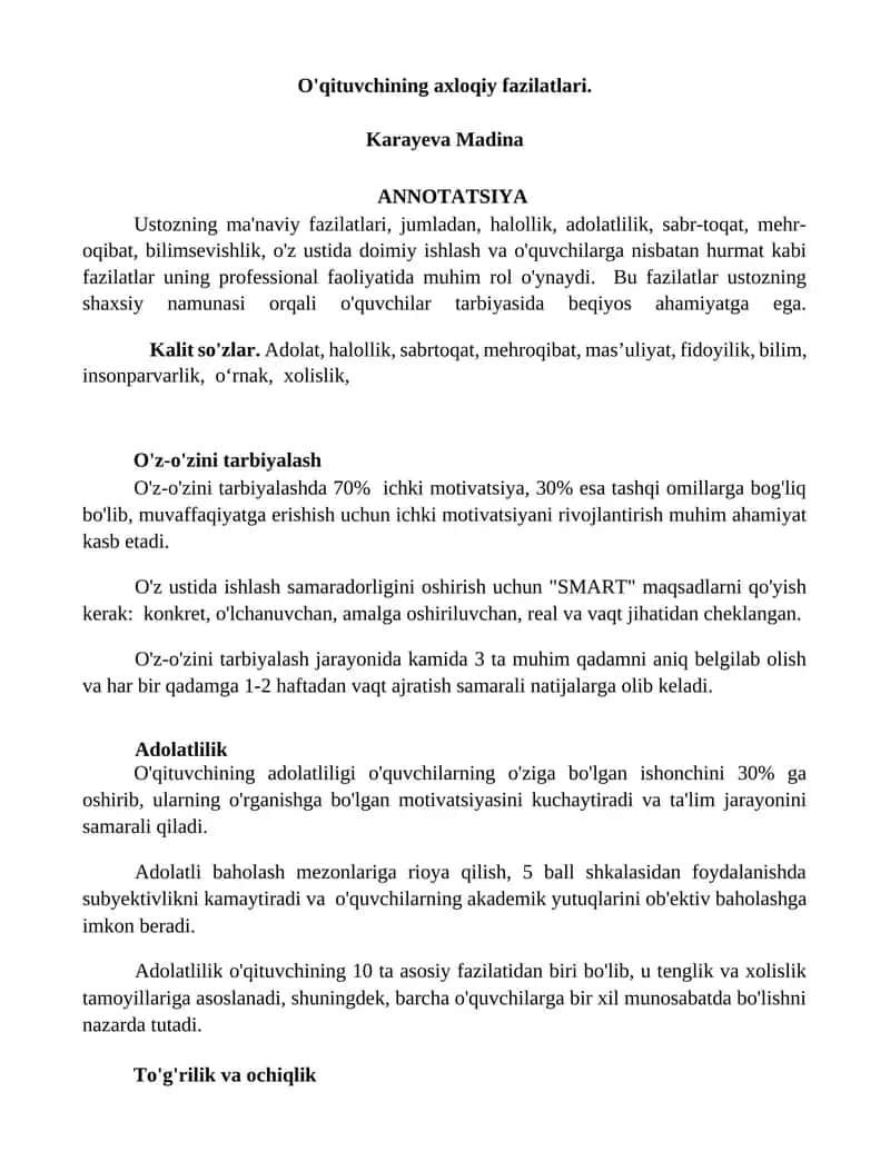 O'qituvchining axloqiy fazilatlari 1