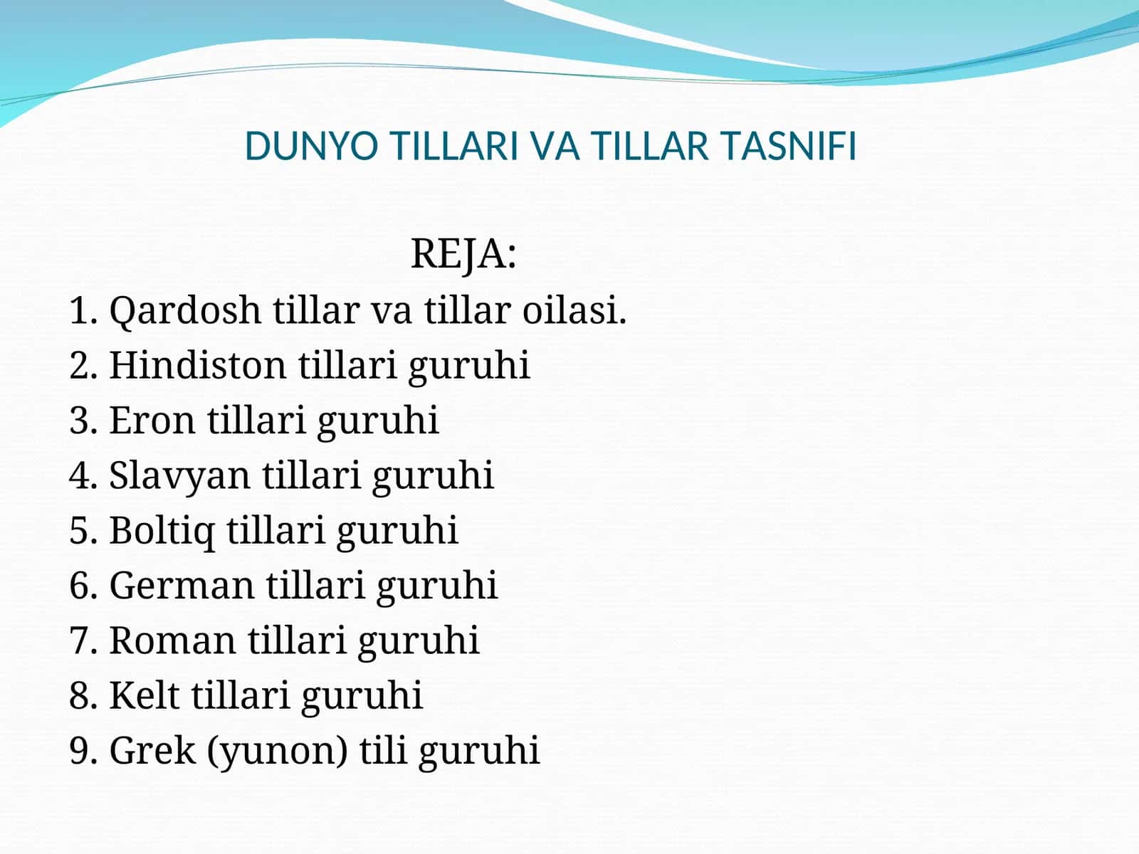 DUNYO TILLARI VA TILLAR TASNIFI 1