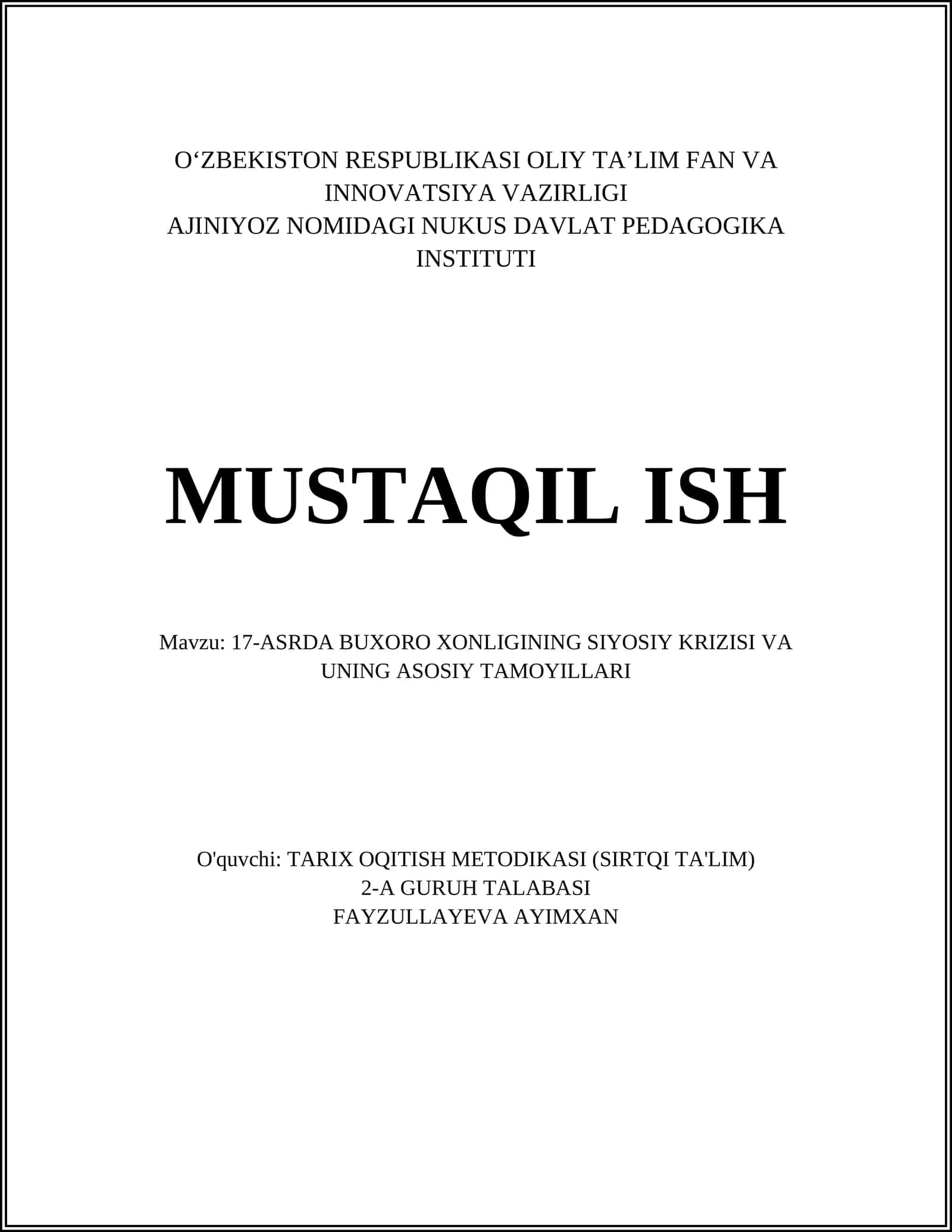 17-ASRDA BUXORO XONLIGINING SIYOSIY KRIZISI VA UNING ASOSIY TAMOYILLARI 1