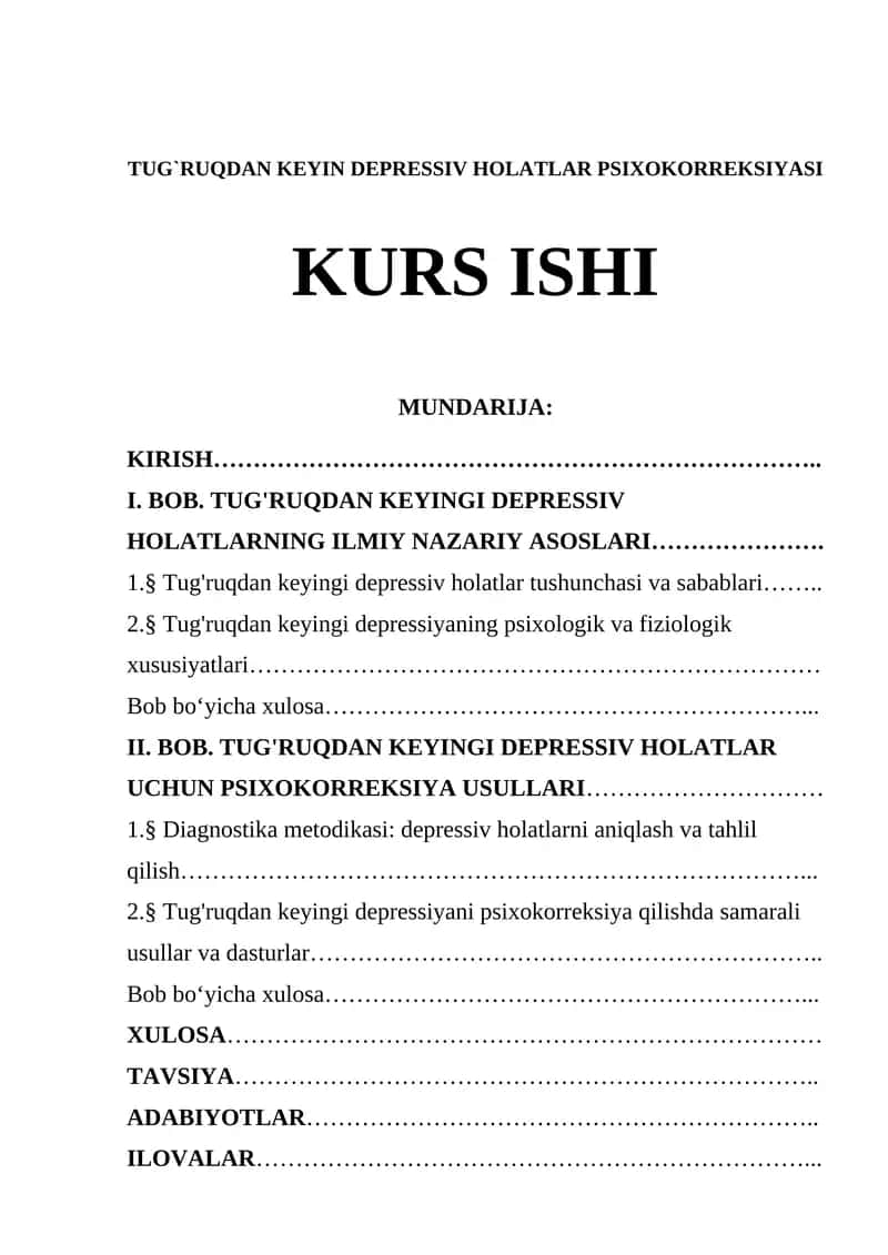 TUG`RUQDAN KEYIN DEPRESSIV HOLATLAR PSIXOKORREKSIYASI 1