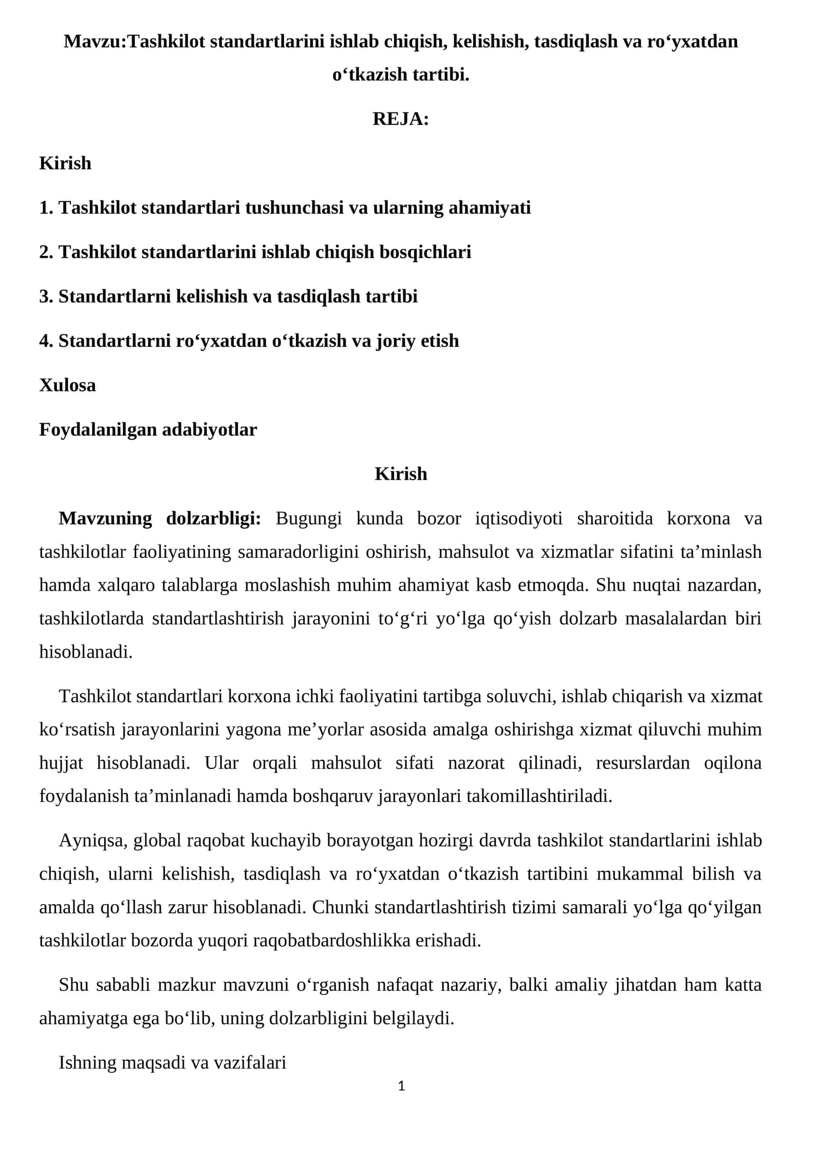 Tashkilot standartlarini ishlab chiqish, kelishish, tasdiqlash va ro‘yxatdan o‘tkazish tartibi 1