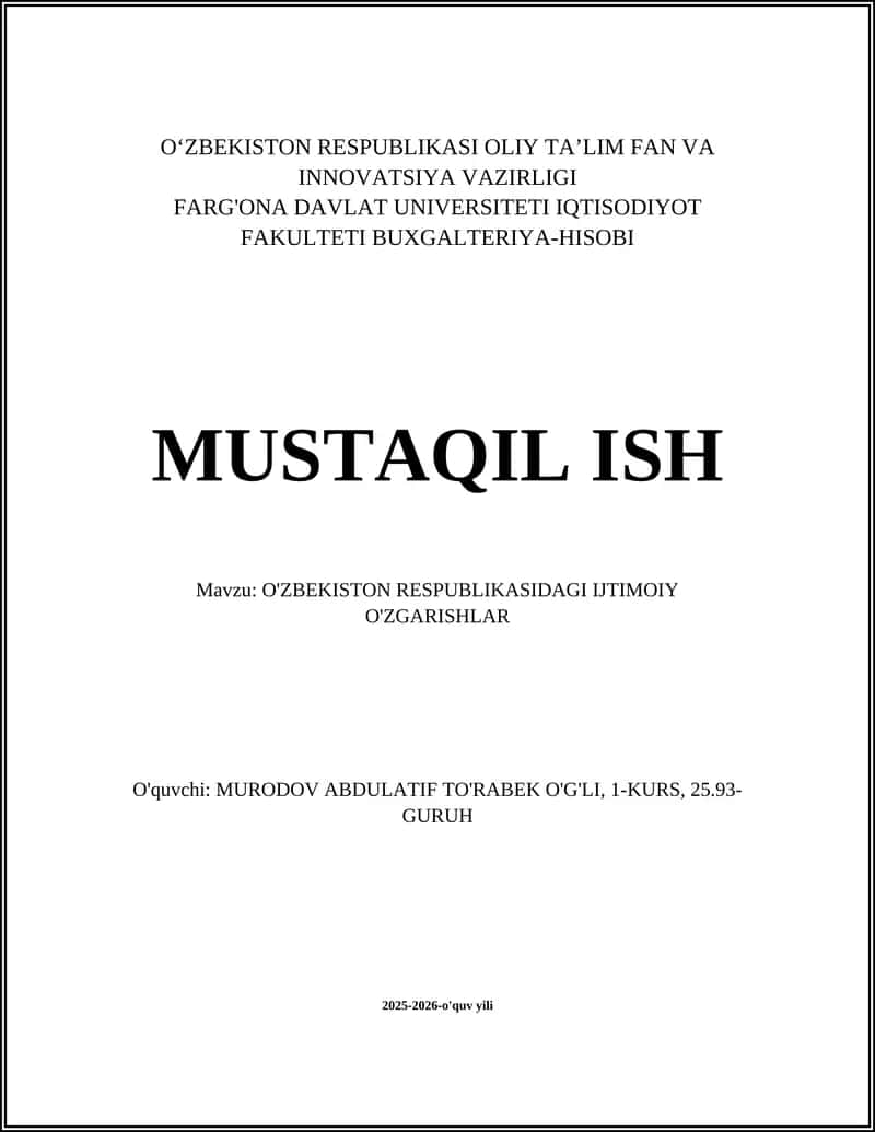 O'ZBEKISTON RESPUBLIKASIDAGI IJTIMOIY O'ZGARISHLAR 1