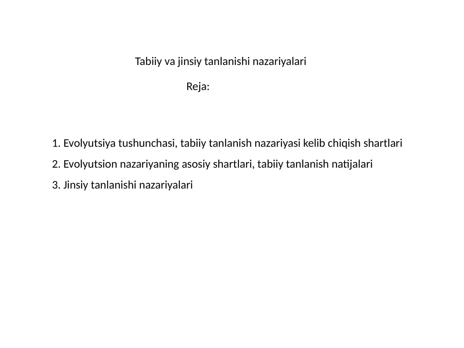 Tabiiy va jinsiy tanlanishi nazariyalari 1