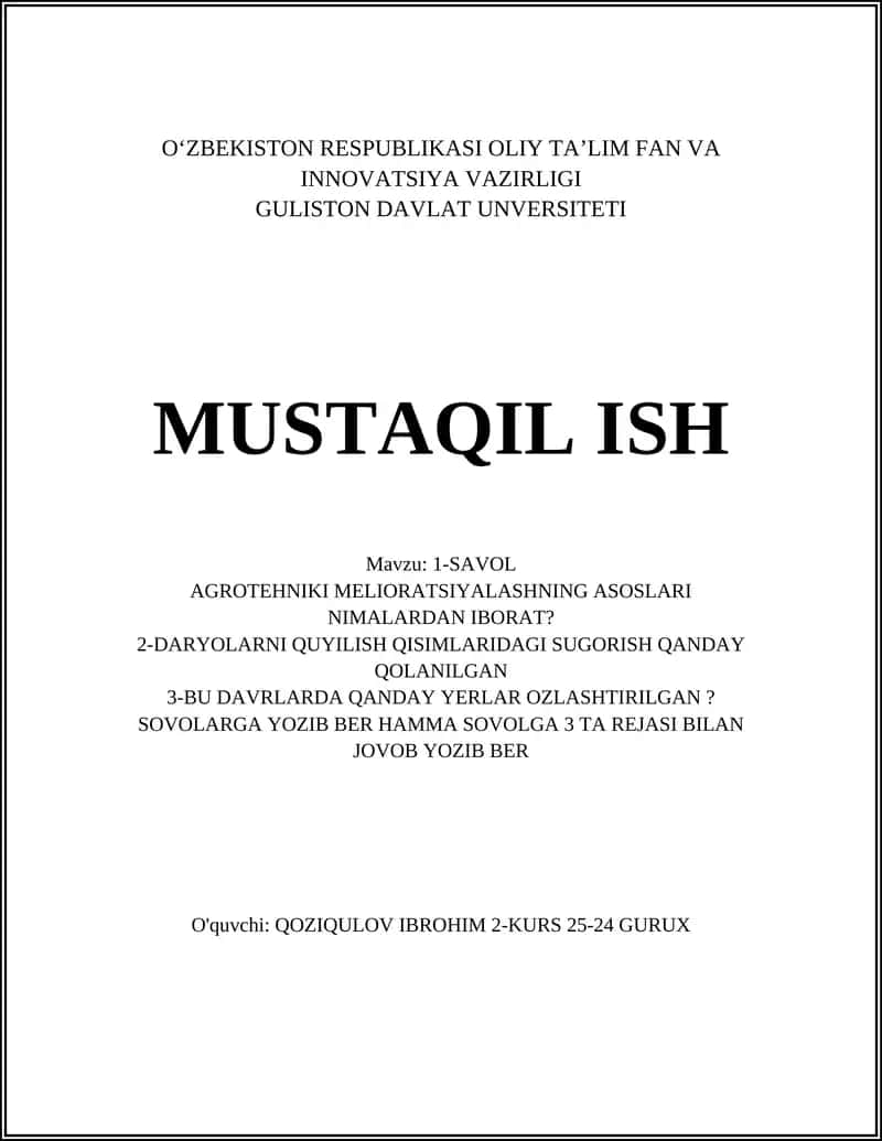 Agroteхnik Melioratsiyaning Asosiy Tamoyillari 1