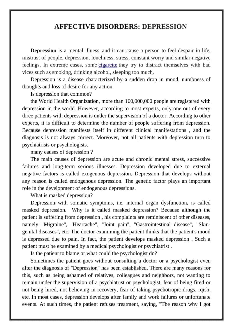 Affective Disorders: Depression 1