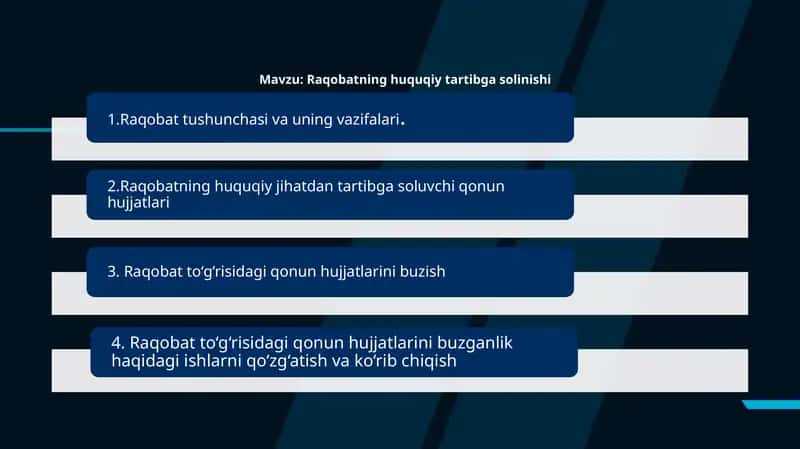 Raqobatning huquqiy tartibga solinishi 1